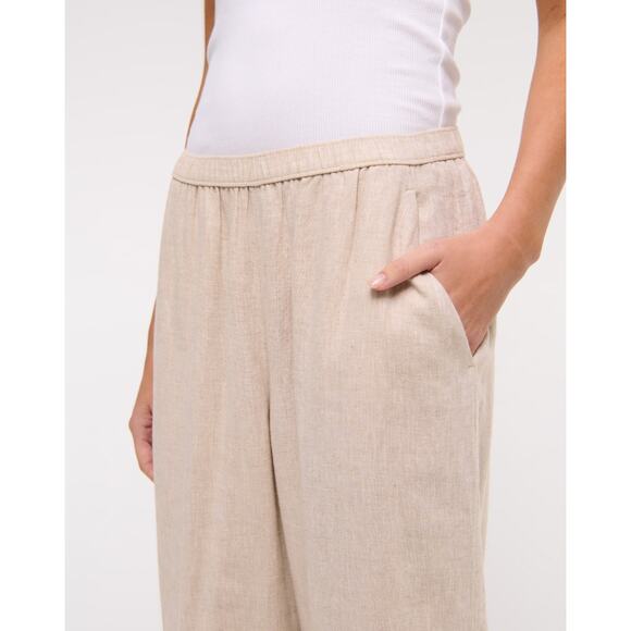 ABERCROMBIE & FITCH Straight Linen-Blend Pull-On Pant Oatmeal Sz L Reg NWT {E33} - Picture 3 of 5